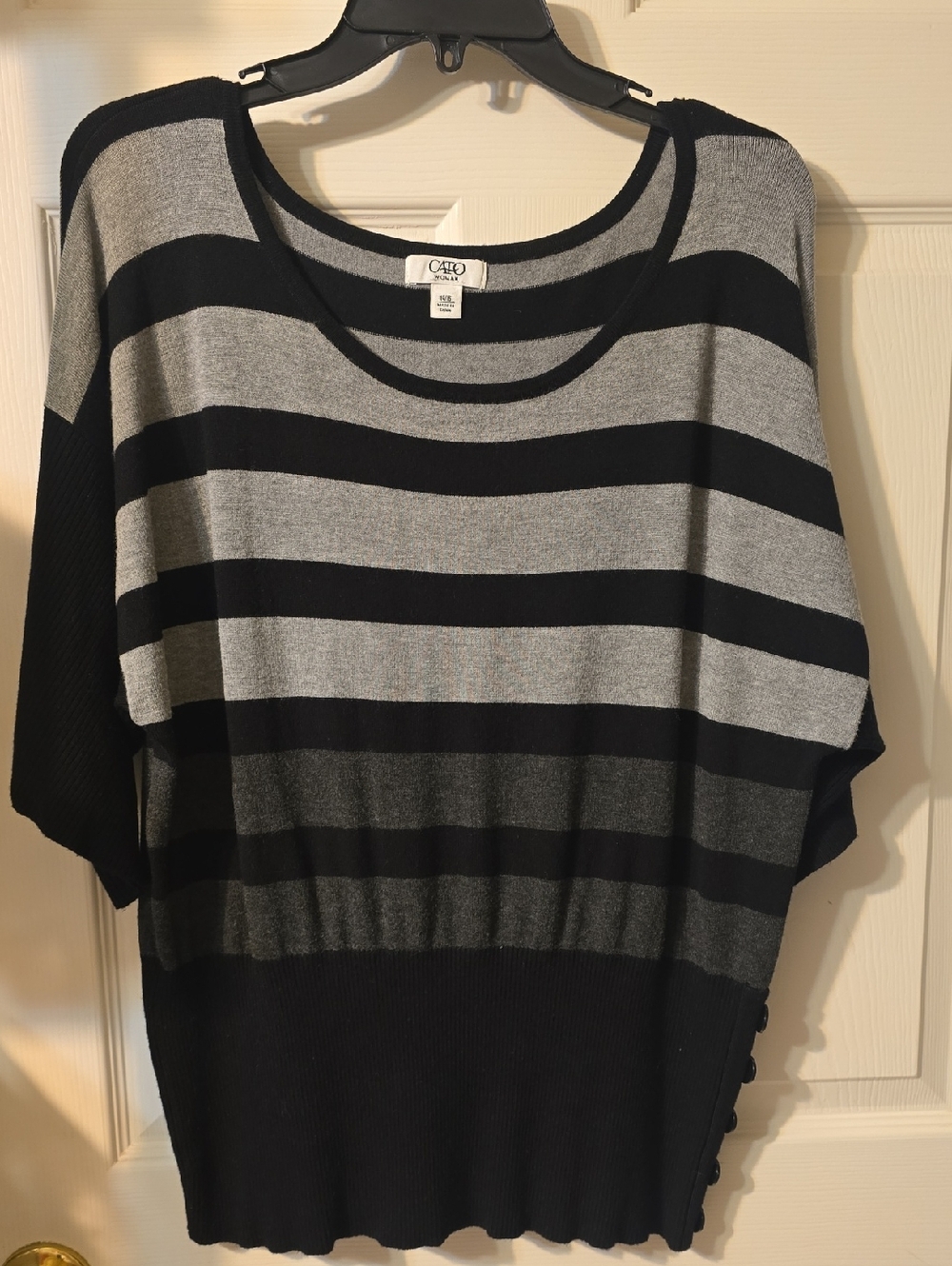 Cato Black and Gray Striped Dolman Sleeve Knit Top